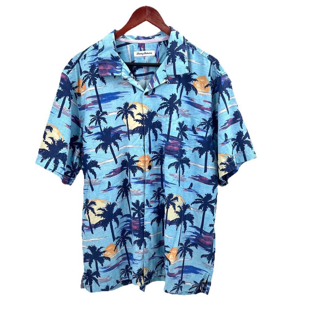 Vintage Tommy Bahama Silk Poly Blend Hawaiian Button Down Shirt